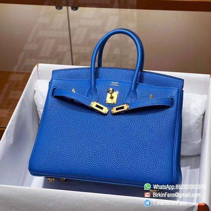 High Quality Clone Birkin Handbag 25cm Blue Electric Bleu électrique Togo Leather Gold Hardware 01