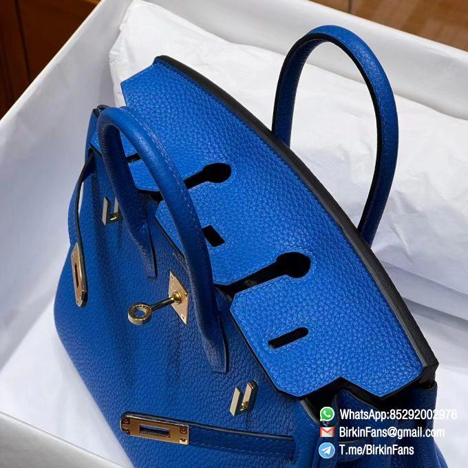 High Quality Clone Birkin Handbag 25cm Blue Electric Bleu électrique Togo Leather Gold Hardware 04