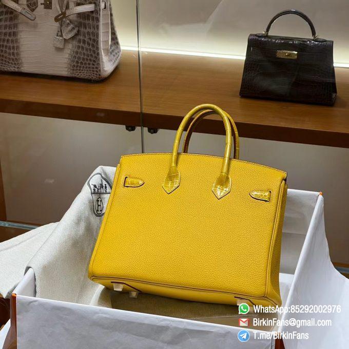 Premium Quality Clone Birkin Handbag 25cm Amber Yellow Togo Leather Gold Plaque 02