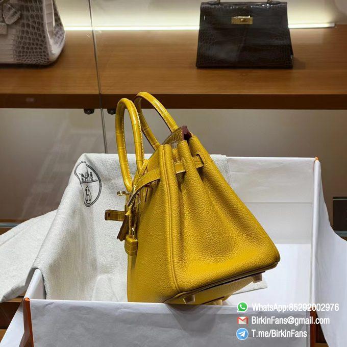 Premium Quality Clone Birkin Handbag 25cm Amber Yellow Togo Leather Gold Plaque 03