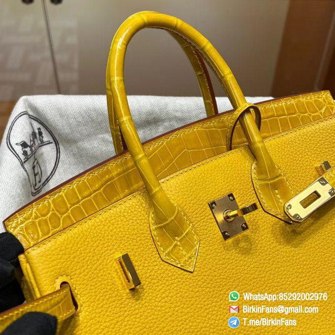 Premium Quality Clone Birkin Handbag 25cm Amber Yellow Togo Leather Gold Plaque 05