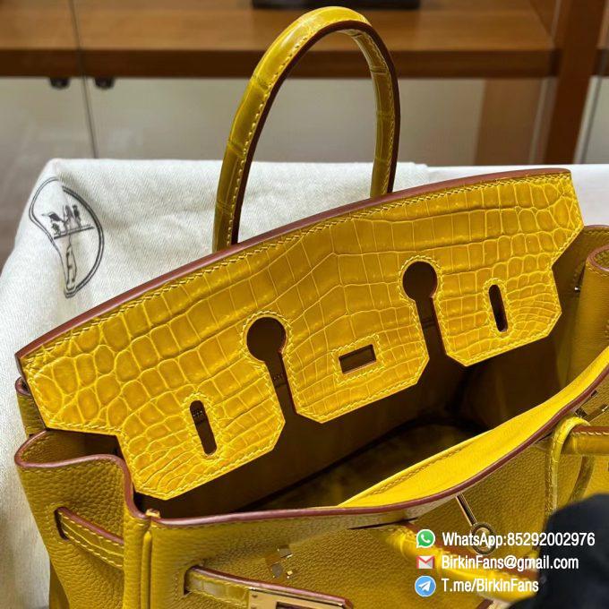 Premium Quality Clone Birkin Handbag 25cm Amber Yellow Togo Leather Gold Plaque 08