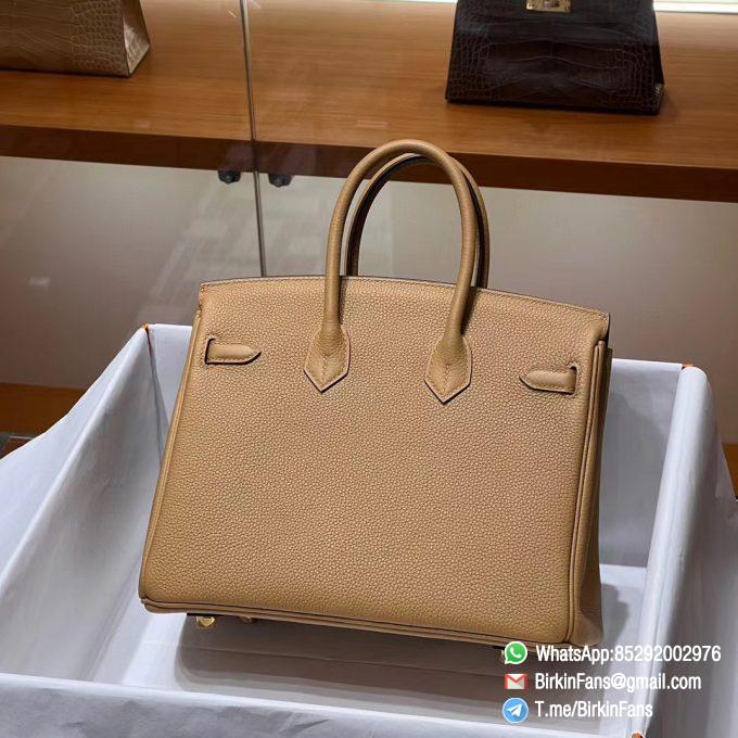 Premium Quality Clone Birkin Handbag 25cm Tabac Camel Togo Leather Gold Plaque 02