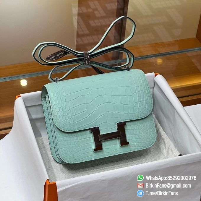 Best Fake Hermes Constance Bag 18cm Bleu Atoll 3P Alligator Crocodile Leather Palladium Hardware