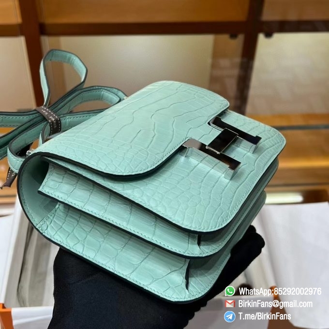 Best Fake Hermes Constance Bag 18cm Bleu Atoll 3P Alligator Crocodile Leather Palladium Hardware 2