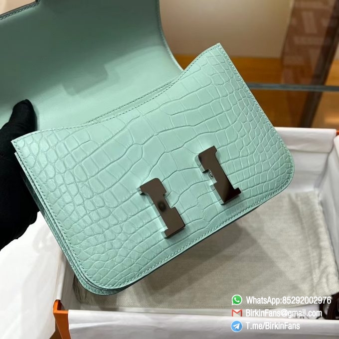 Best Fake Hermes Constance Bag 18cm Bleu Atoll 3P Alligator Crocodile Leather Palladium Hardware 5