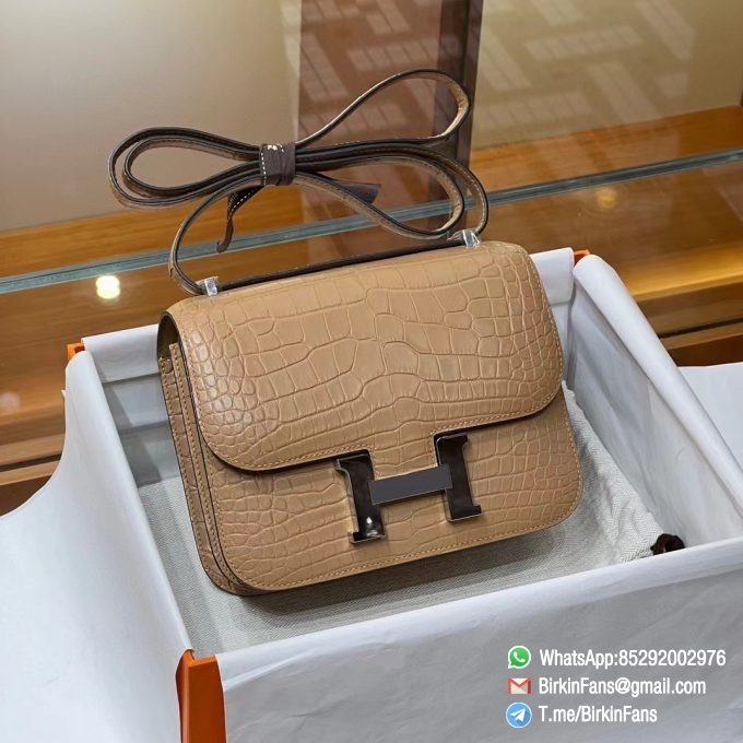 Best Fake Hermes Constance Bag 18cm Chai Brown Alligator Crocodile Leather Palladium Hardware