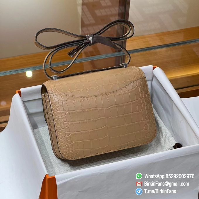 Best Fake Hermes Constance Bag 18cm Chai Brown Alligator Crocodile Leather Palladium Hardware 1