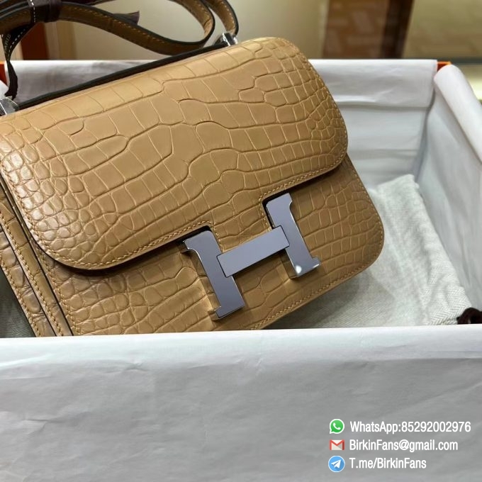 Best Fake Hermes Constance Bag 18cm Chai Brown Alligator Crocodile Leather Palladium Hardware 3