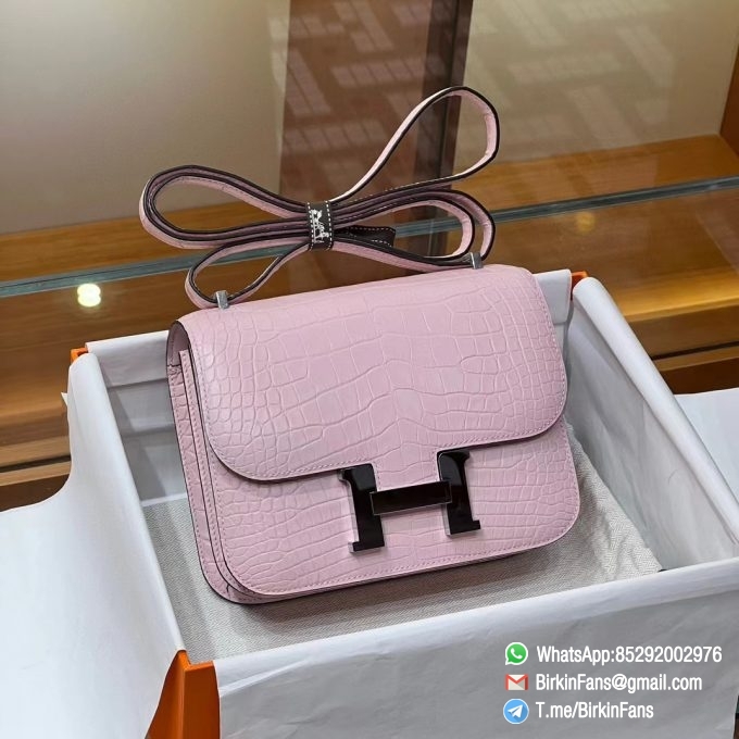 Best Fake Hermes Constance Bag 18cm Mauve Sylvestre X9 Alligator Crocodile Leather Matte Surface Silver Hardware