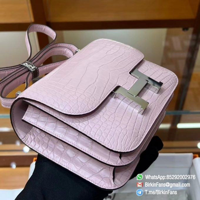 Best Fake Hermes Constance Bag 18cm Mauve Sylvestre X9 Alligator Crocodile Leather Matte Surface Silver Hardware 1