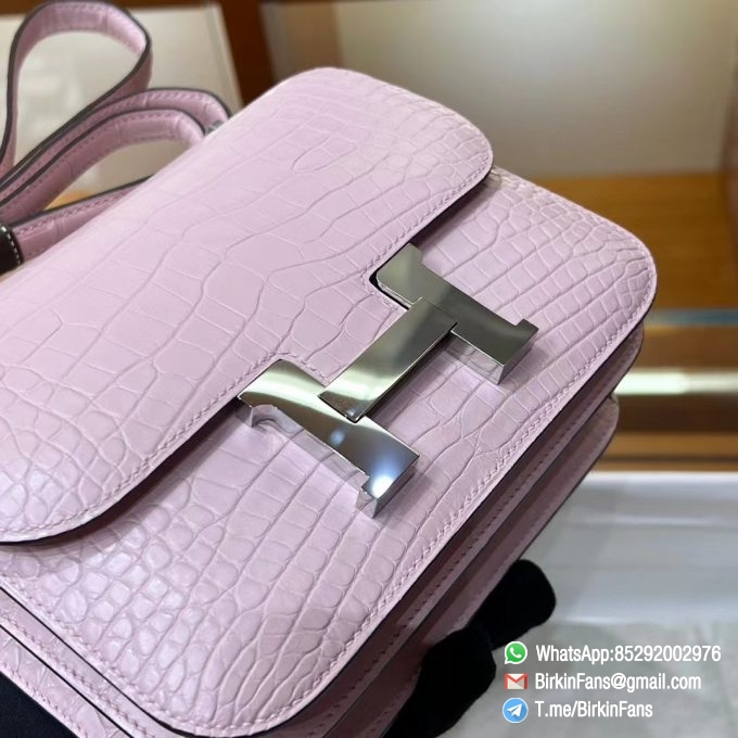 Best Fake Hermes Constance Bag 18cm Mauve Sylvestre X9 Alligator Crocodile Leather Matte Surface Silver Hardware 4