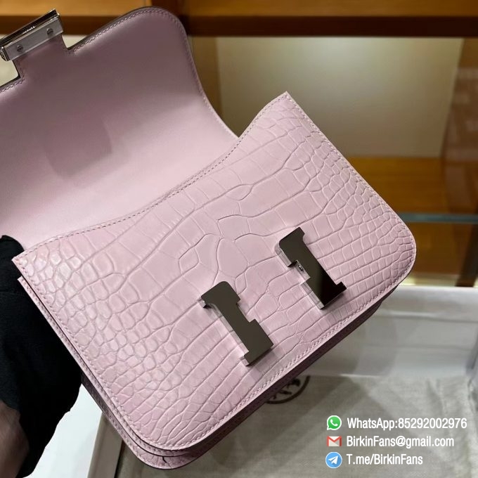 Best Fake Hermes Constance Bag 18cm Mauve Sylvestre X9 Alligator Crocodile Leather Matte Surface Silver Hardware 5