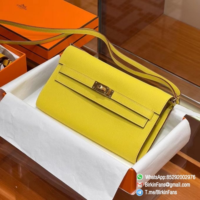 Best Quality Replica Hermes Kelly Pochette Clutch Bag Lime 9R Epsom Leather Gold Hardware