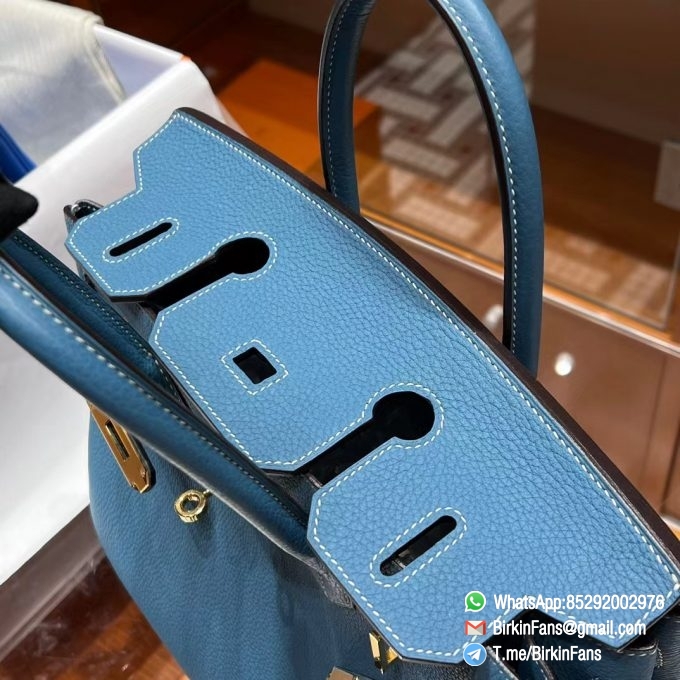 Best Replica Hermes Bags Birkin 25cm Bleu Jean 75 Togo Leather Gold Plaque