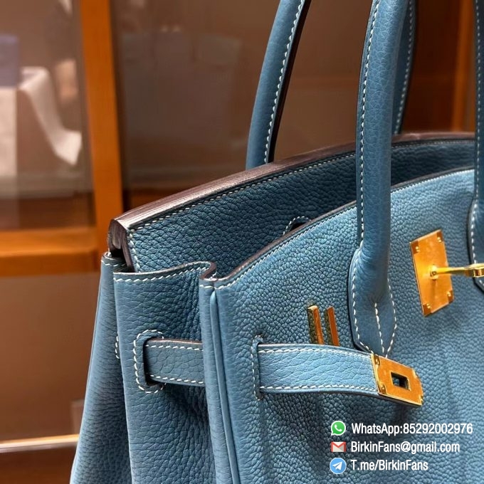 Best Replica Hermes Bags Birkin 25cm Bleu Jean 75 Togo Leather Gold Plaque 1