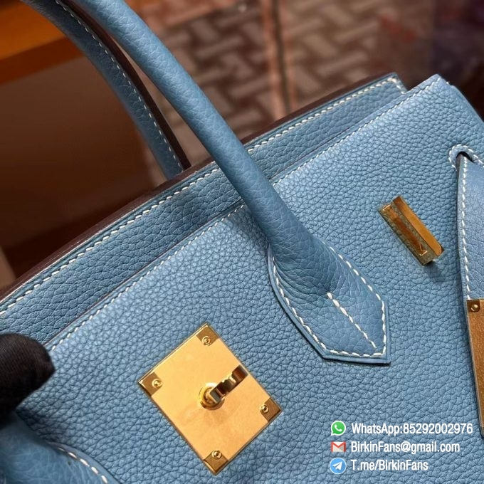 Best Replica Hermes Bags Birkin 25cm Bleu Jean 75 Togo Leather Gold Plaque 2