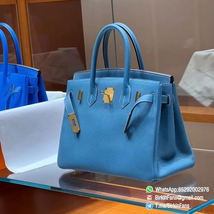 Best Replica Hermes Bags Birkin 25cm Bleu Jean 75 Togo Leather Gold Plaque 5