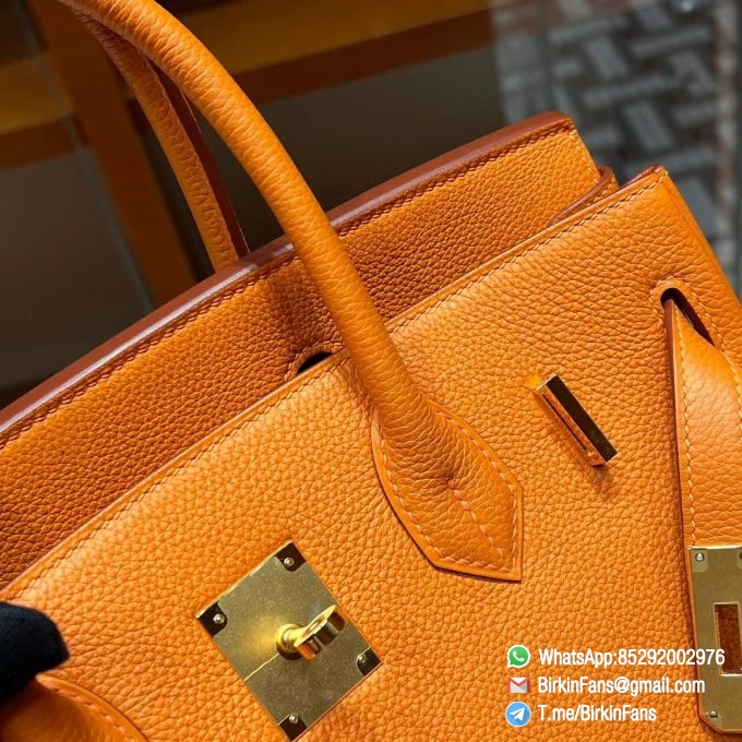 Best Replica Hermes Bags Birkin 25cm Orange Poppy 8V Togo Leather Gold Plaque 1