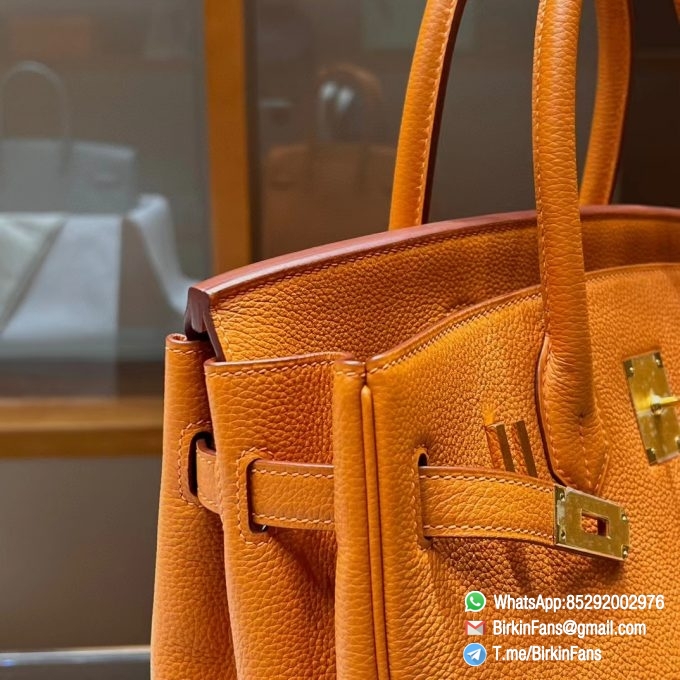 Best Replica Hermes Bags Birkin 25cm Orange Poppy 8V Togo Leather Gold Plaque 2