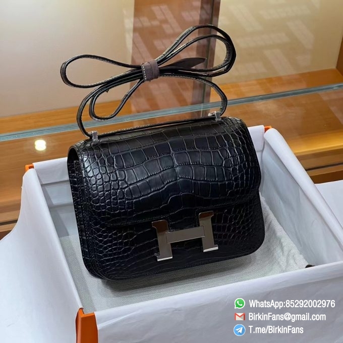 Best Replica Hermes Constance Bag 18cm Black Nior 89 Alligator Crocodile Leather Palladium Hardware