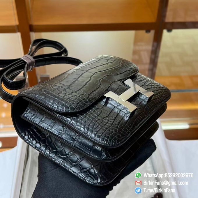 Best Replica Hermes Constance Bag 18cm Black Nior 89 Alligator Crocodile Leather Palladium Hardware 2