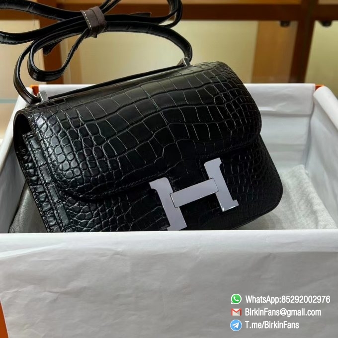 Best Replica Hermes Constance Bag 18cm Black Nior 89 Alligator Crocodile Leather Palladium Hardware 3