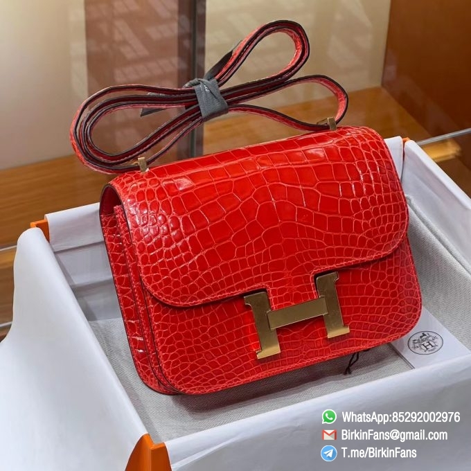 Best Replica Hermes Constance Bag 18cm Braise 95 Alligator Crocodile Leather Gold Hardware