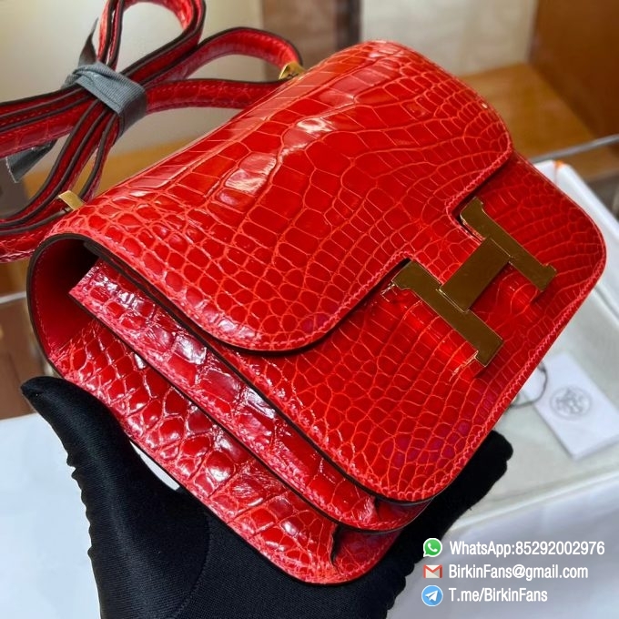 Best Replica Hermes Constance Bag 18cm Braise 95 Alligator Crocodile Leather Gold Hardware 2