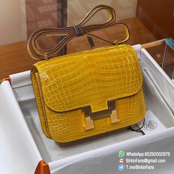 Best Replica Hermes Constance Bag 18cm Jaune Ambre 9D Alligator Crocodile Leather Gold Hardware