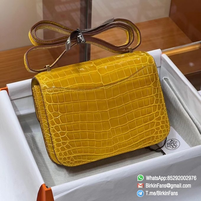 Best Replica Hermes Constance Bag 18cm Jaune Ambre 9D Alligator Crocodile Leather Gold Hardware 1