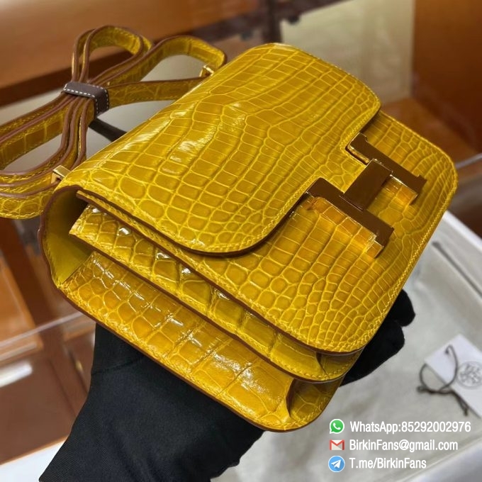 Best Replica Hermes Constance Bag 18cm Jaune Ambre 9D Alligator Crocodile Leather Gold Hardware 2