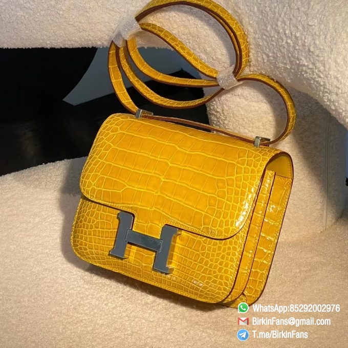 Best Replica Hermes Constance Bag 18cm Jaune Ambre 9D Alligator Crocodile Leather Gold Hardware 5