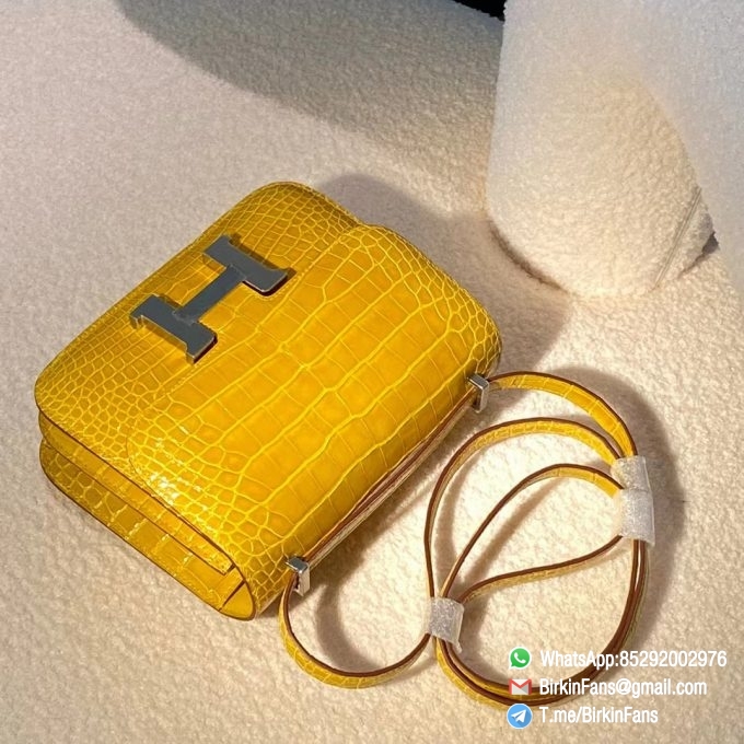 Best Replica Hermes Constance Bag 18cm Jaune Ambre 9D Alligator Crocodile Leather Gold Hardware 7