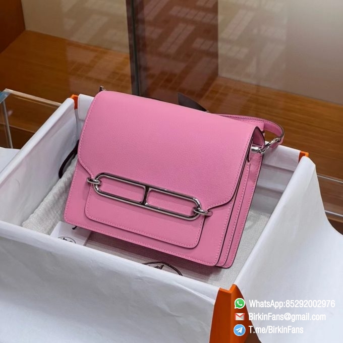 High Quality 1：1 Replica Hermes Roulis Mini Bag 18mm Calfskin Rose Dete K4 Silver Hardware