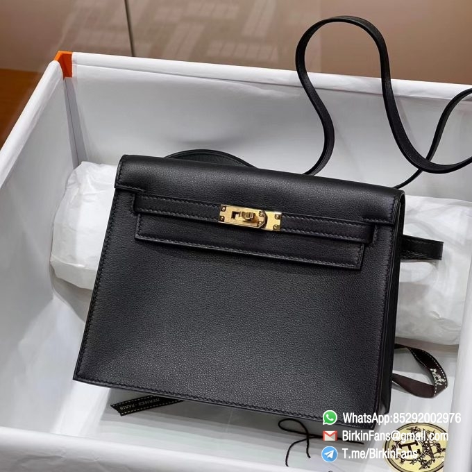 High Quality Replica Hermes Kelly Dance Bag Black Evercolor Leather Gold Hardware