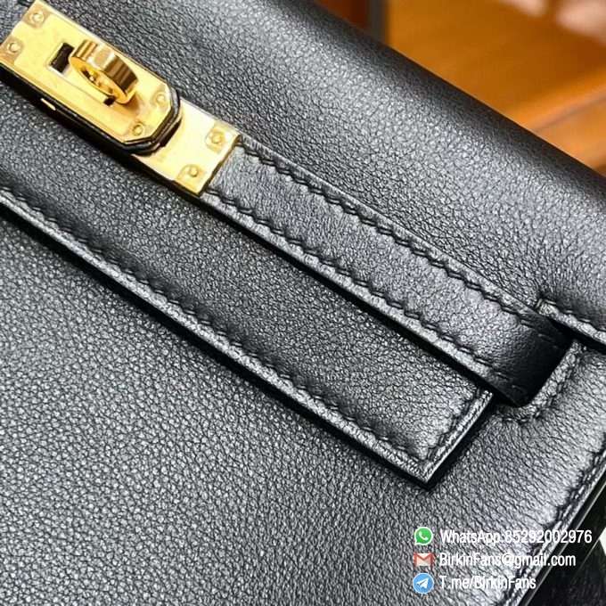 High Quality Replica Hermes Kelly Dance Bag Black Evercolor Leather Gold Hardware 2