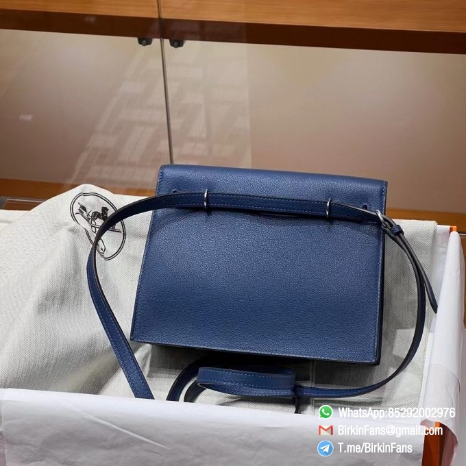 High Quality Replica Hermes Kelly Dance Bag Blue Agate Evercolor Leather Silver Hardware 1