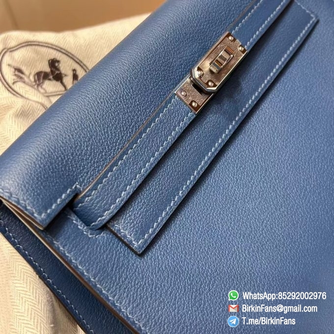 High Quality Replica Hermes Kelly Dance Bag Blue Agate Evercolor Leather Silver Hardware 2