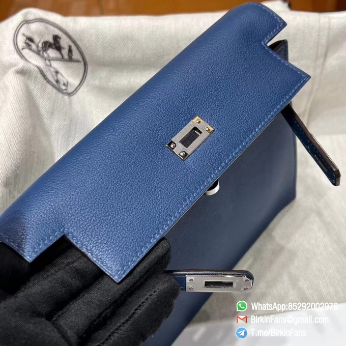 High Quality Replica Hermes Kelly Dance Bag Blue Agate Evercolor Leather Silver Hardware 3