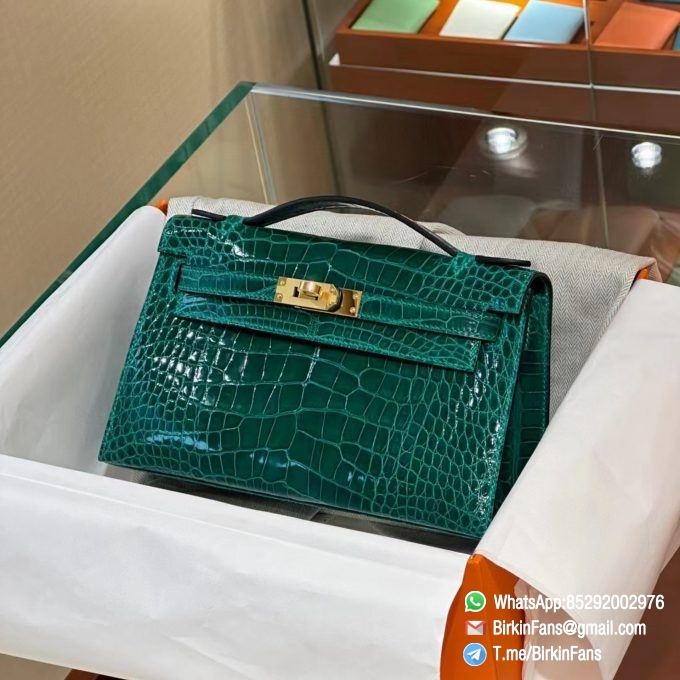 High Quality Replica Hermes Kelly Mini Bag Emeraude 6Q Alligator Crocodile Leather GHW