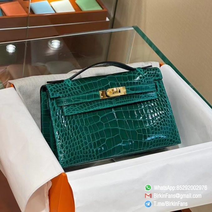 High Quality Replica Hermes Kelly Mini Bag Emeraude 6Q Alligator Crocodile Leather GHW 1