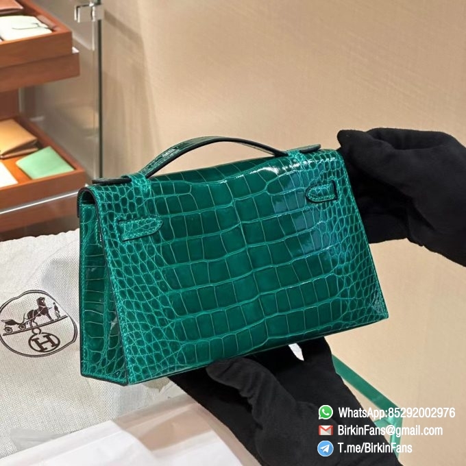 High Quality Replica Hermes Kelly Mini Bag Emeraude 6Q Alligator Crocodile Leather GHW 2