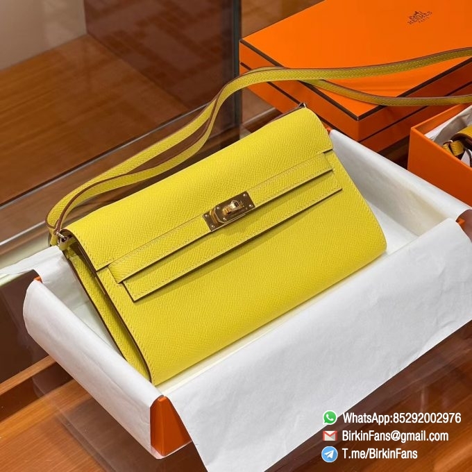 High Quality Replica Hermes Kelly Pochette Clutch Bag Lime 9R Epsom Leather Gold Hardware