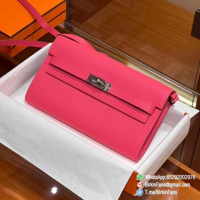 High Quality Replica Hermes Kelly Pochette Clutch Bag Rose Azalée 8W Epsom Leather PHW