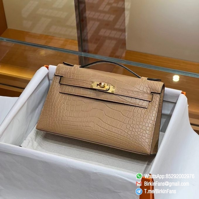 High Quality Replica Hermes Mini Kelly Bag 0M Chai Alligator Crocodile Leather Gold Hardware 00