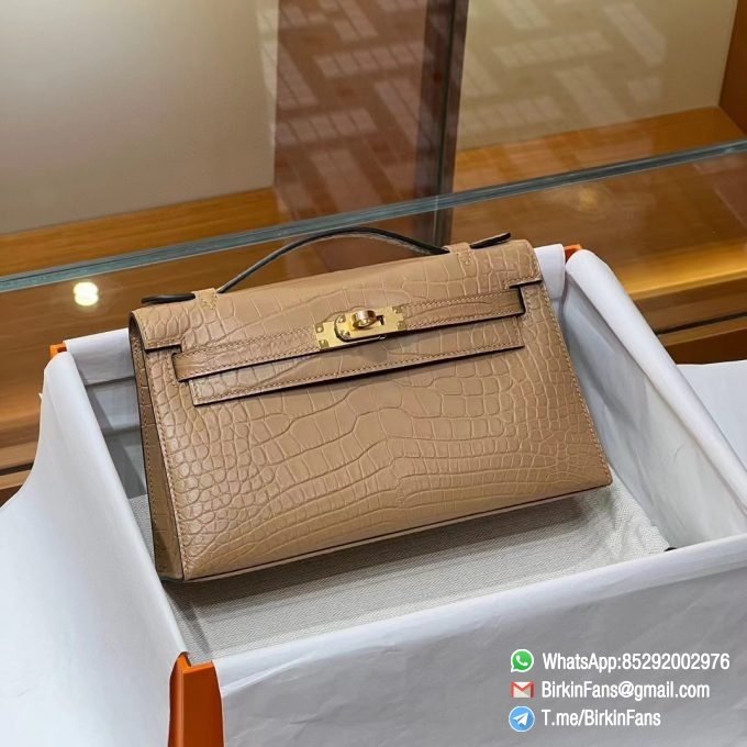 High Quality Replica Hermes Mini Kelly Bag 0M Chai Alligator Crocodile Leather Gold Hardware 01