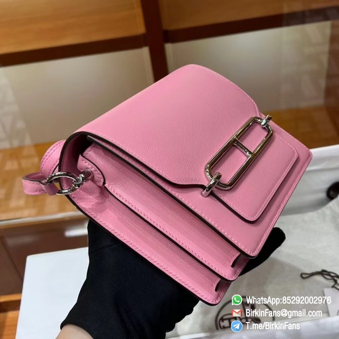 High Quality Replica Hermes Roulis Mini Bag 18mm Calfskin Rose Dete K4 Silver Hardware 1