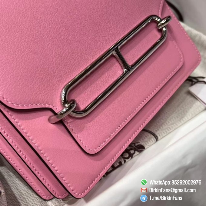 High Quality Replica Hermes Roulis Mini Bag 18mm Calfskin Rose Dete K4 Silver Hardware 2