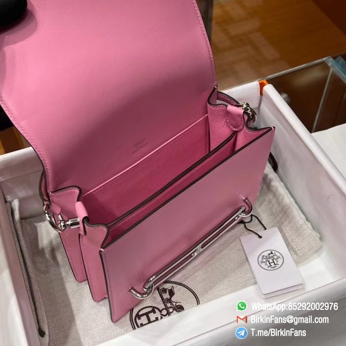 High Quality Replica Hermes Roulis Mini Bag 18mm Calfskin Rose Dete K4 Silver Hardware 4